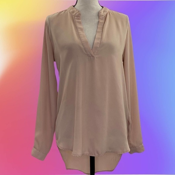 CHARLOTTE Russe Peach Split Neck Blouse Size Large - Picture 10 of 12